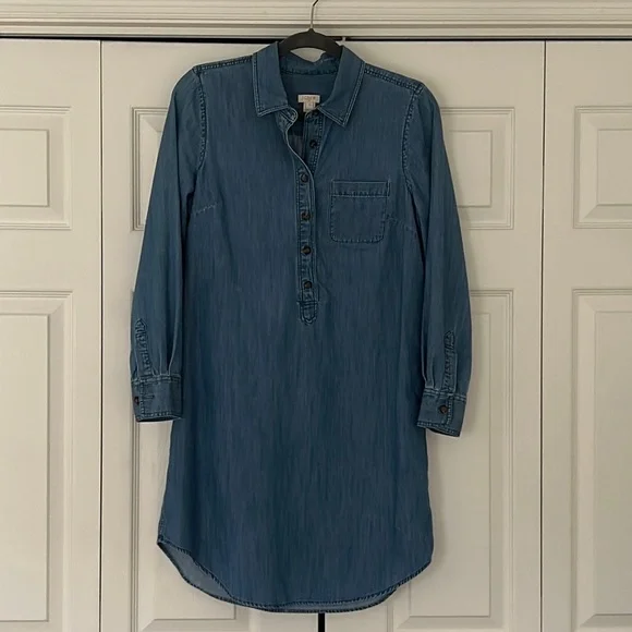 j crew navy shirt dress NWT J.Crew Classic-fit Ruffleneck Shirtdress Navy 8